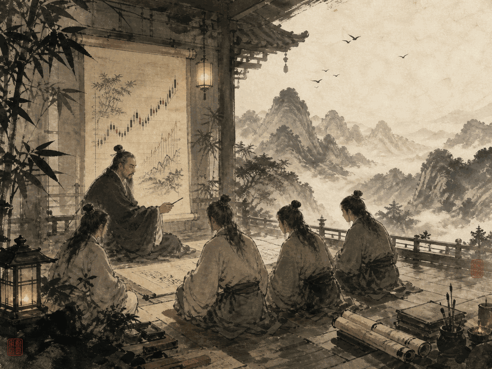 AI 操盘手培训水墨插画